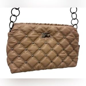 New Elegant Taupe Waffle Quilted Gilda Paris Shoulder Bag